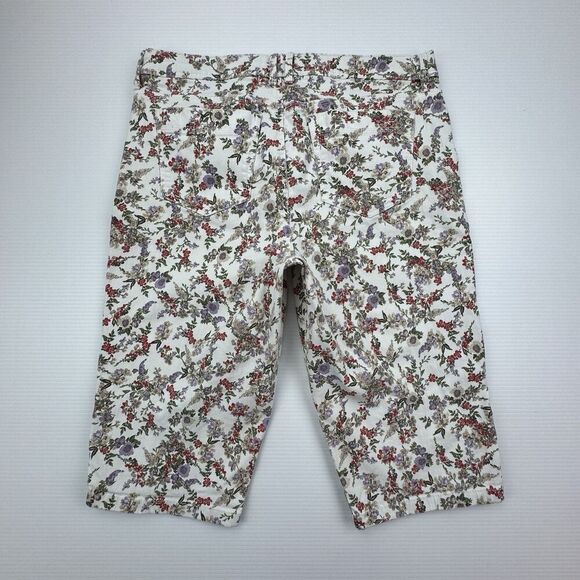 Gloria Vanderbilt Skimmer Pants 14 Floral Stretch Capris Button Hem Cotton - Picture 4 of 11